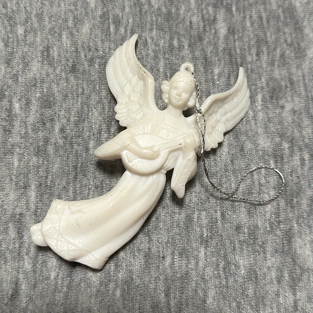 Vintage Gold & White Plastic Christmas Ornaments Lot of 10